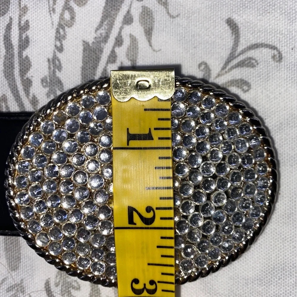 Vintage Rhinestone Belt Black Leather Made In The USA
